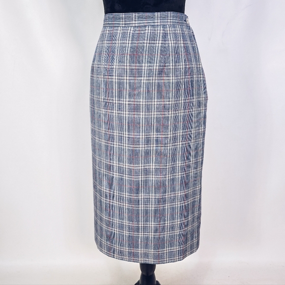 Silk Belnd Plaid Pencil Skirt - Picture 3 of 9